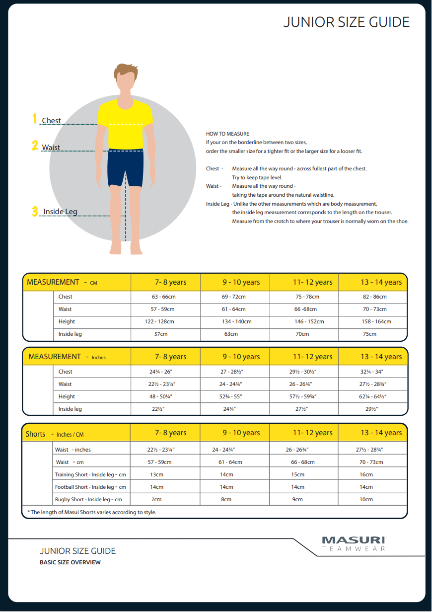 1. Junior size guide