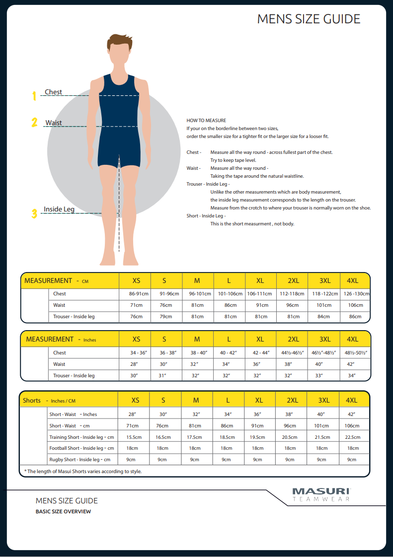 3. Men's size guide